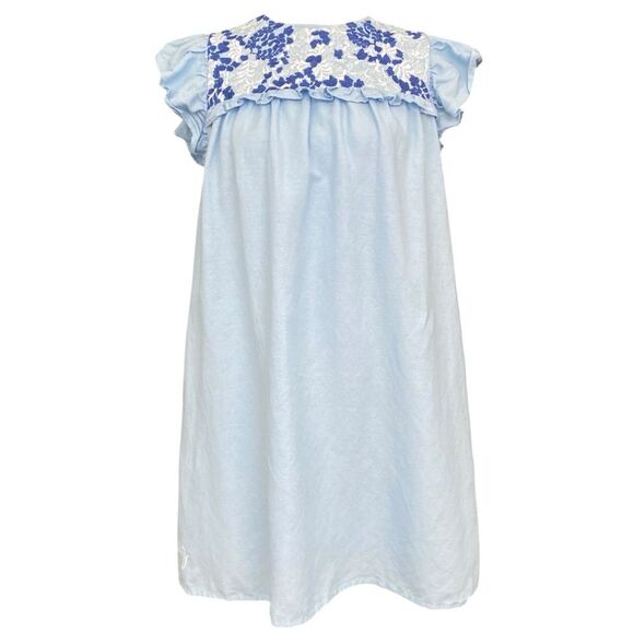 J.Marie Palmer Blue Dress with Floral Embroidery with Pockets in Size Small - Picture 3 of 11
